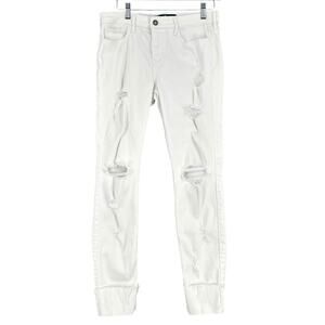 Hollister White Distressed Ripped Cuffed Low Rise Super Skinny Jeans 28‎ x 28